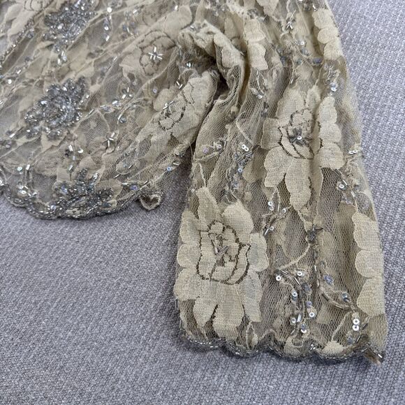 Vintage Glam Stenay Beaded Lace Shrug Bolero Ivory Tan Holiday Party Wedding M - Picture 4 of 9